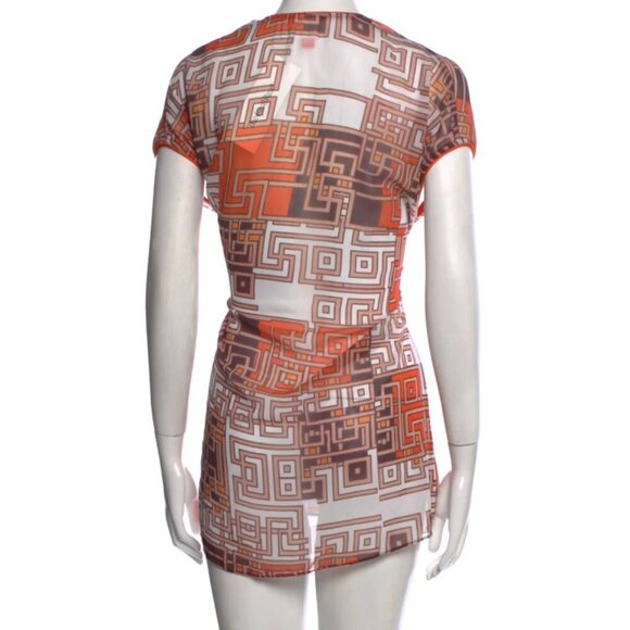 Becca by Rebecca Virtue Brown, Orange V-Neck Printed Mini Dress Size M - Picture 2 of 3